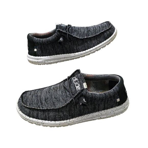 Hey Dude Wally Sox Shoes Mens Size 12 Black White Casual Slip Ons - Picture 2 of 10